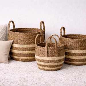 Cream and Brown Jute Basket