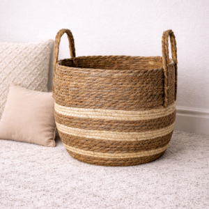 Cream and Brown Jute Basket